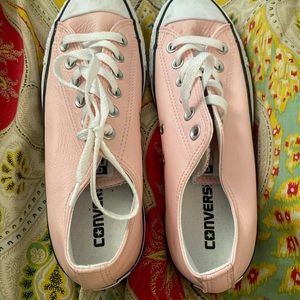 Pink leather material converse